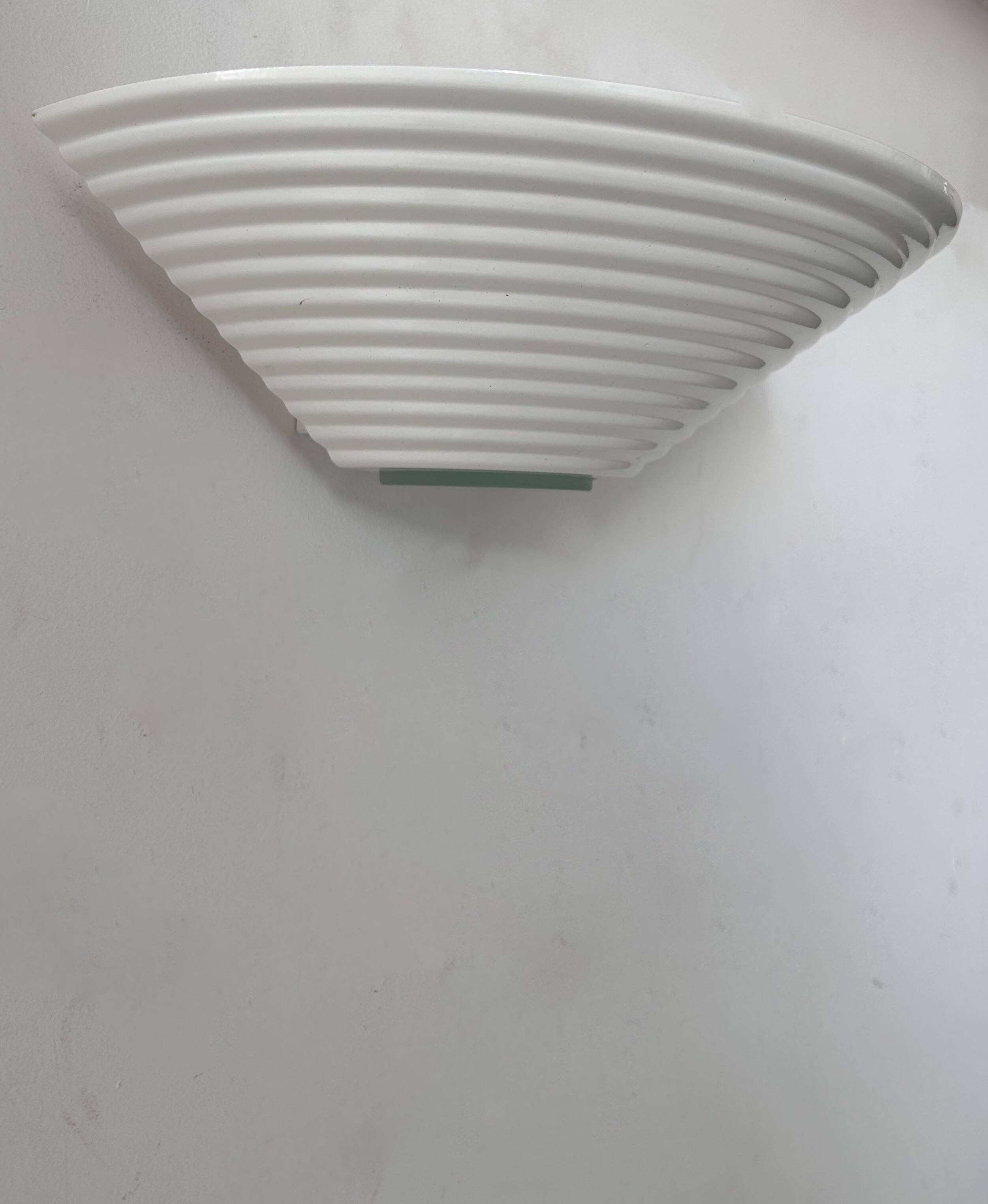 Vintage white lacquered metal and glass wall light, Denmark 1970s