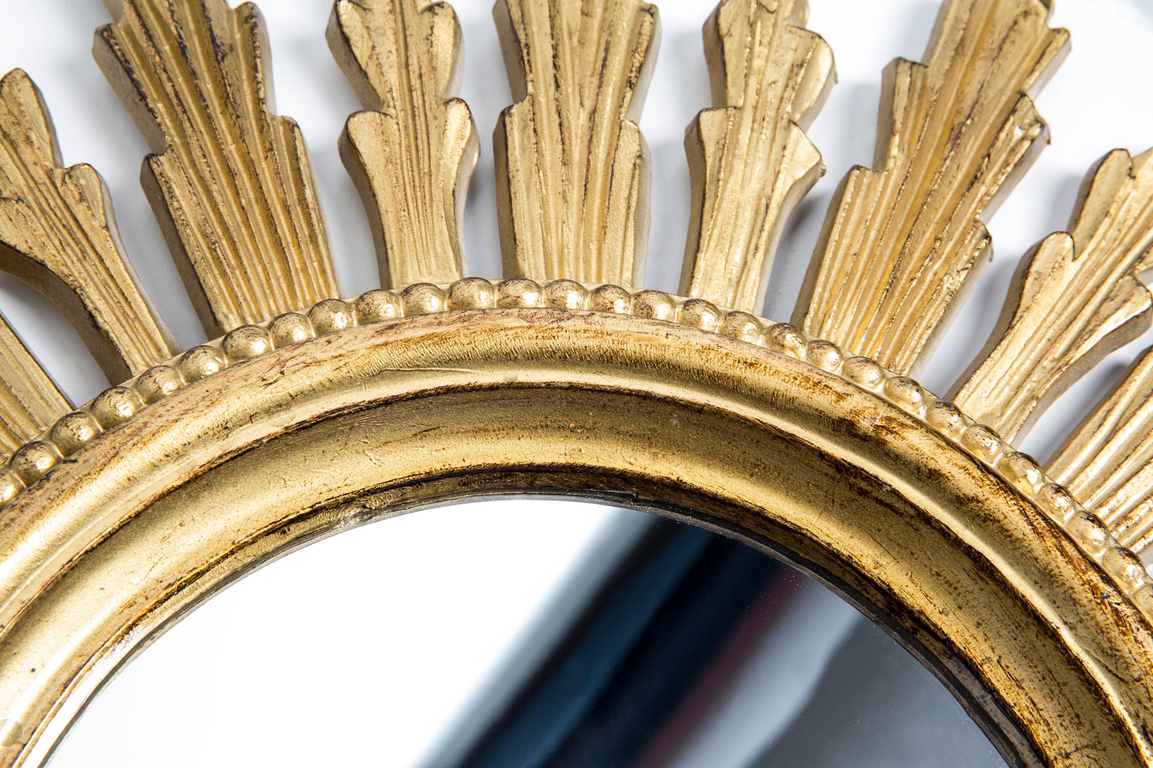 Vintage Italian golden sun mirror, mid-20th century.