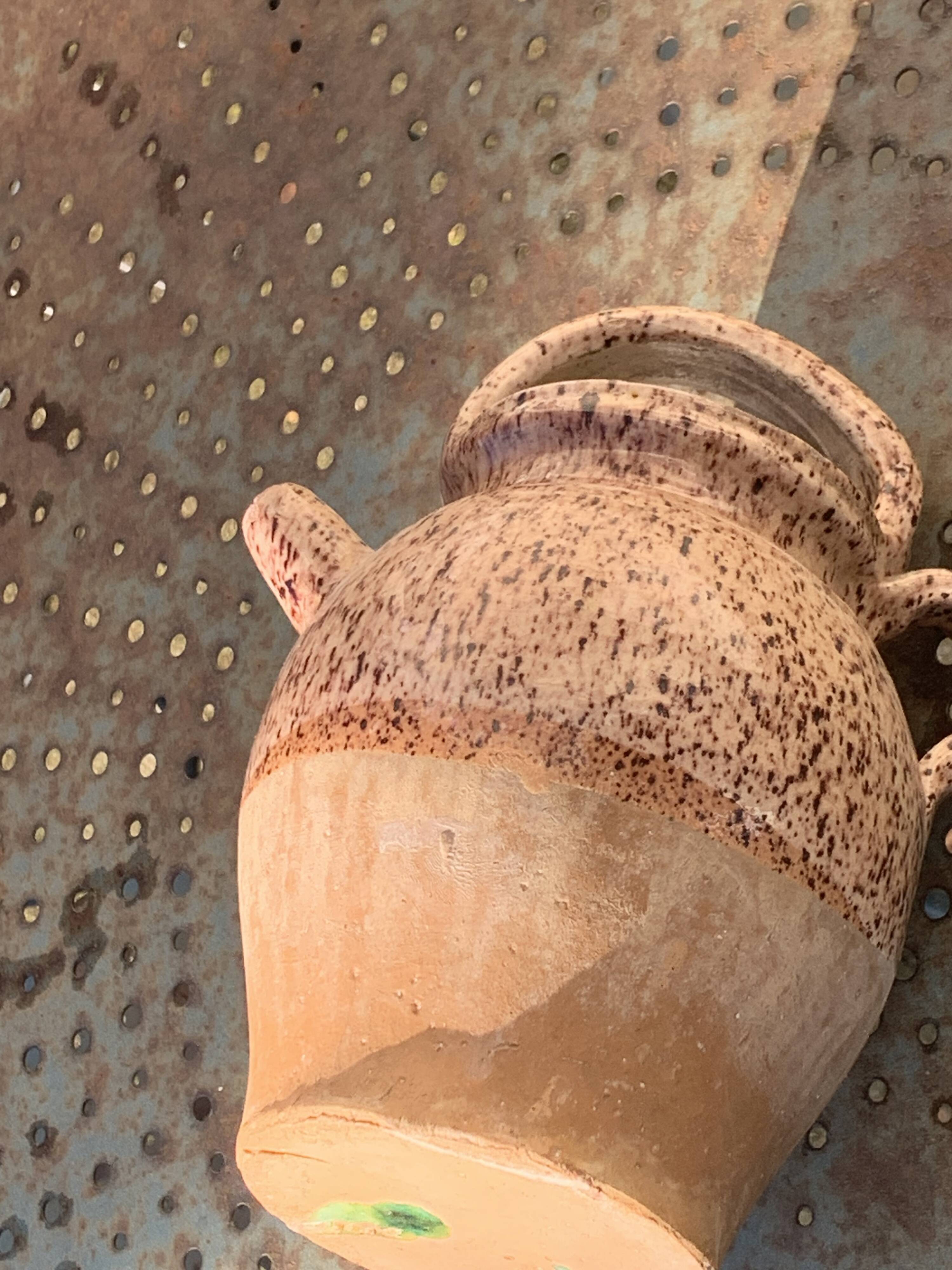 Gargoulette, raw stoneware jug and beige glaze, speckled, vintage