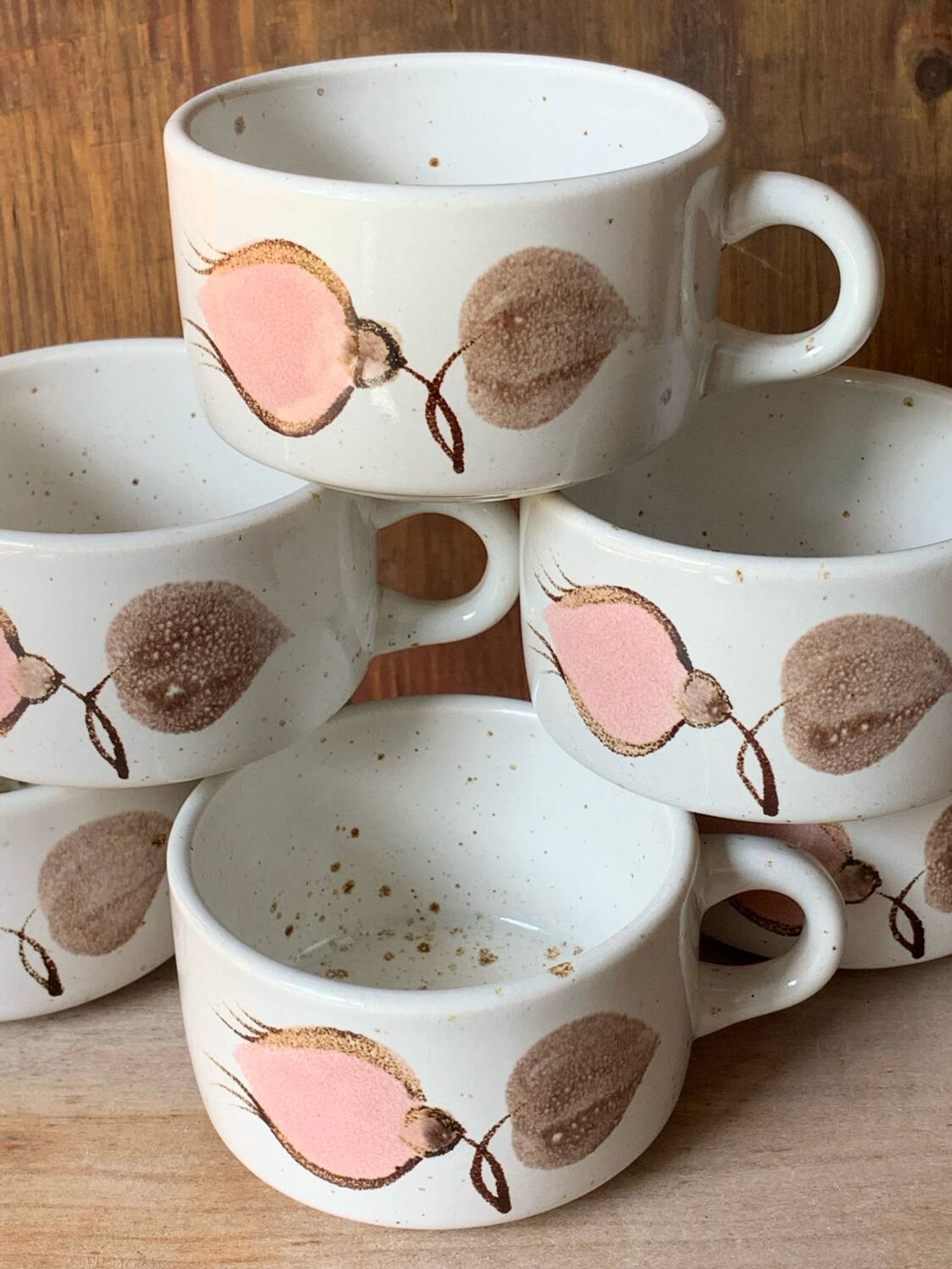 Six Salins stoneware coffee cups 1970