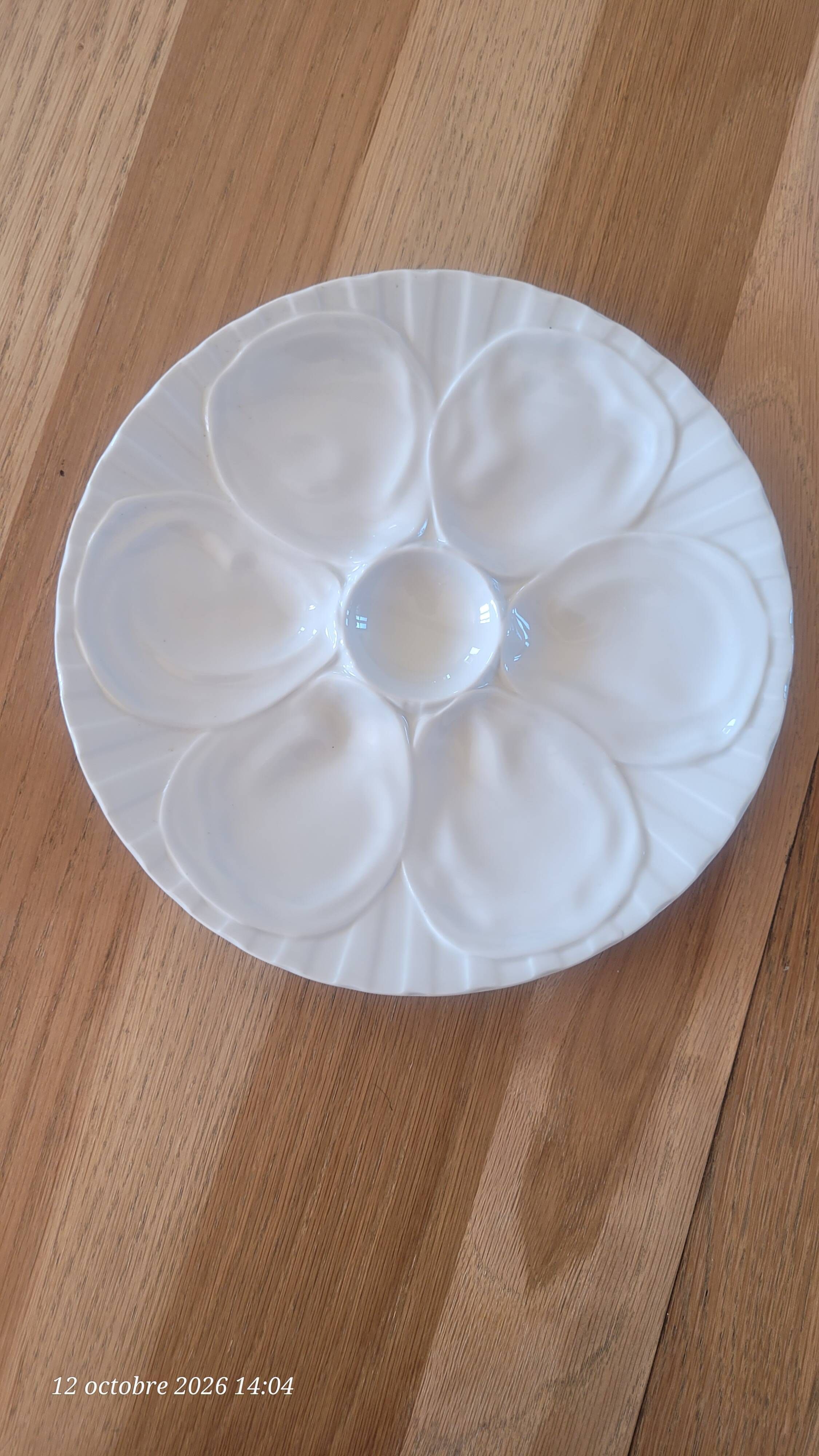 5 white porcelain oyster plates by Pillivuyt