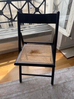Set of 4 folding chairs in canning and black wood 60s