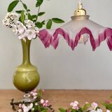 Vintage lace lampshade pendant light in pink frosted glass