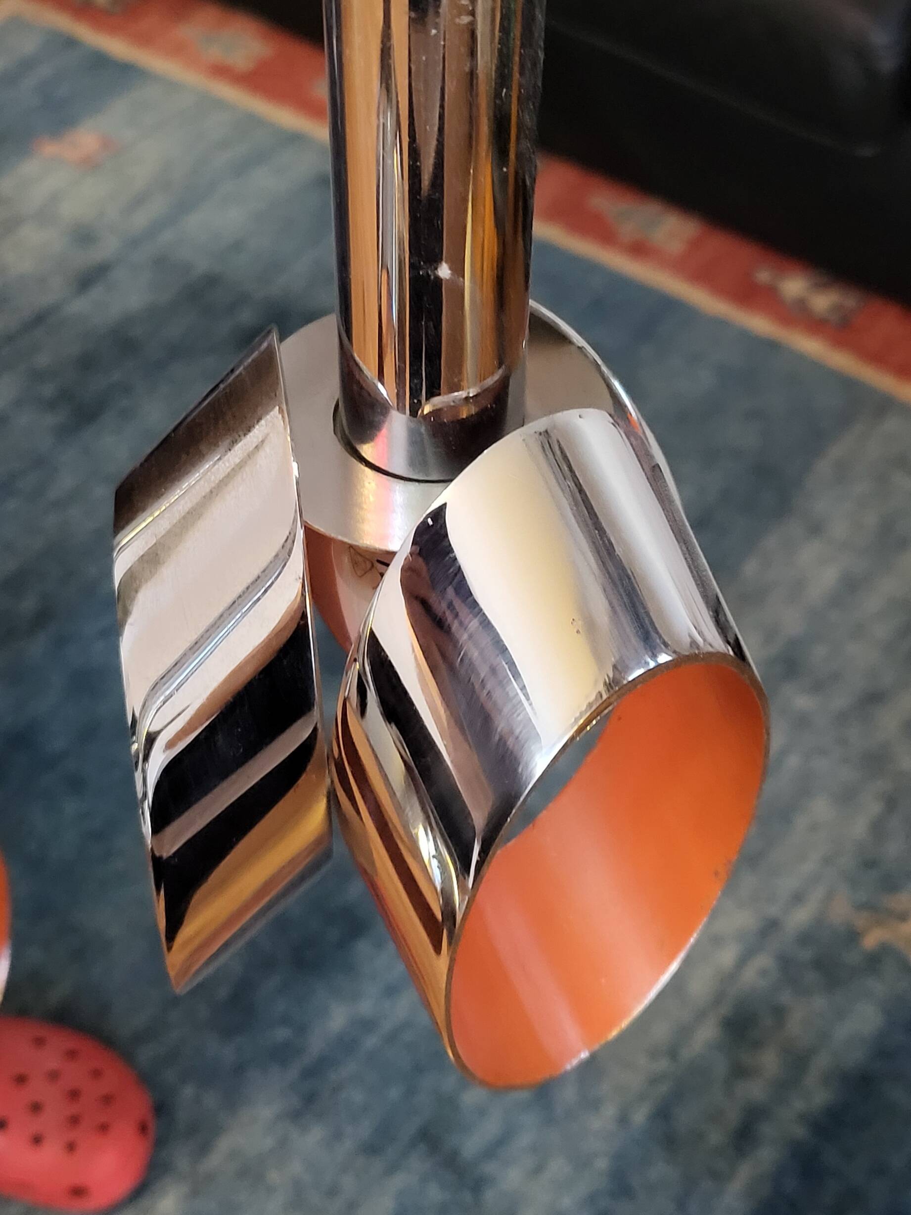 Massive Belgique three-armed waterfall pendant lamp in chrome and orange lacquer