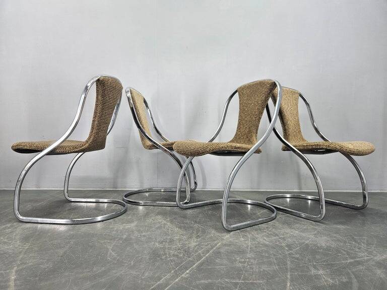 Set of Four Midcentury Dining Chairs, Gastone Rinaldi, Italy, 1970s