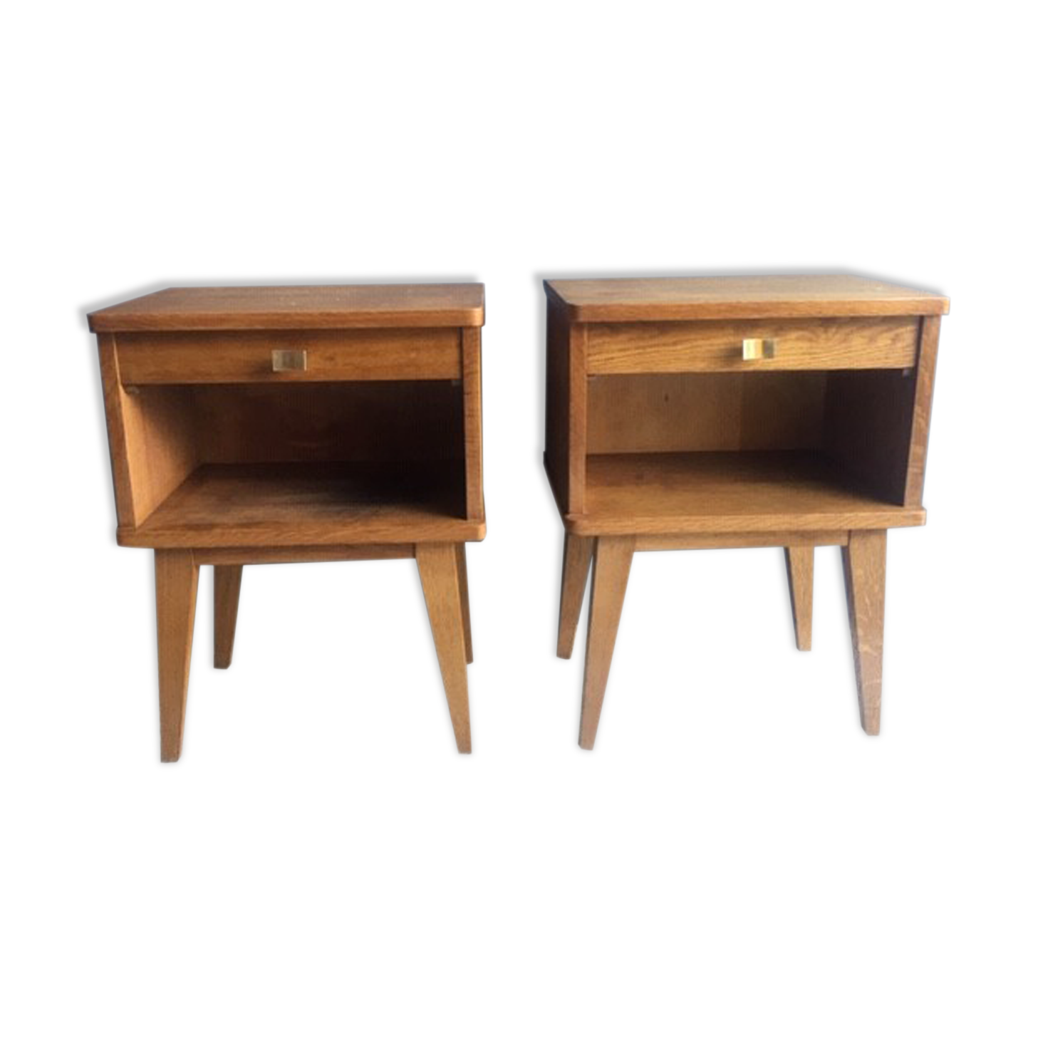 Pair of vintage bedside tables compass feet