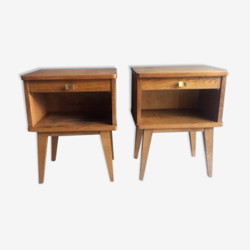 Pair of vintage bedside tables compass feet