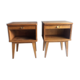 Pair of vintage bedside tables compass feet