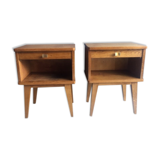 Pair of vintage bedside tables compass feet