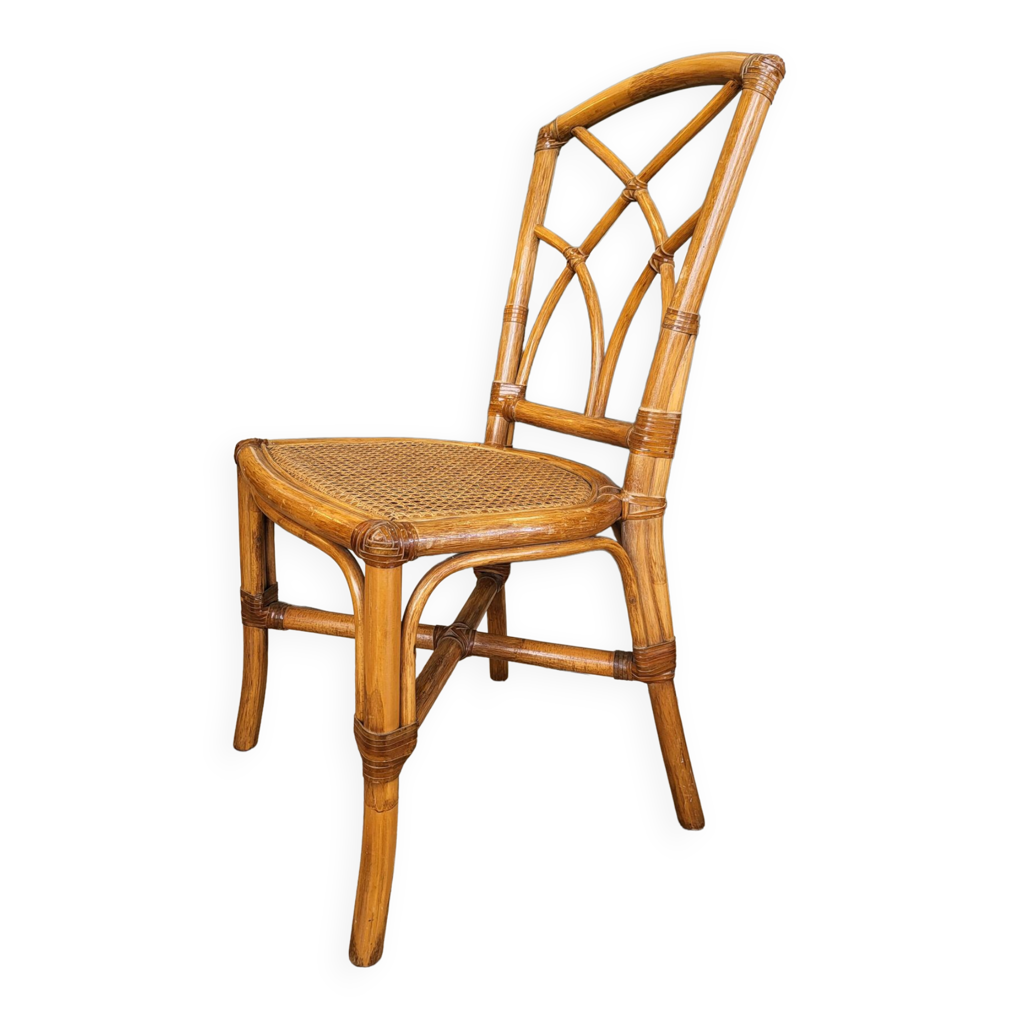 Bamboo and leather chair - 1960s - vintage - mid-century