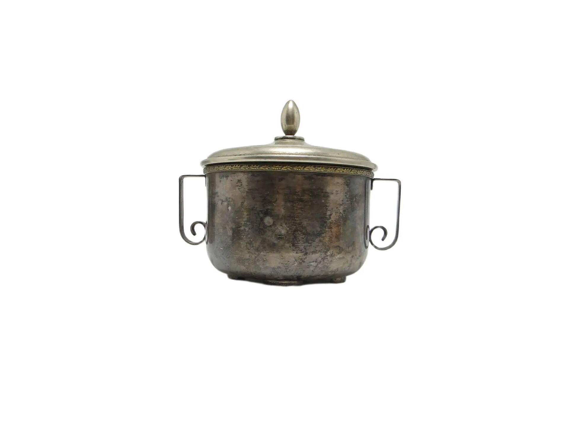 Sugar bowl, mid-century modern, silver-plated brass, Poland, 1960s.