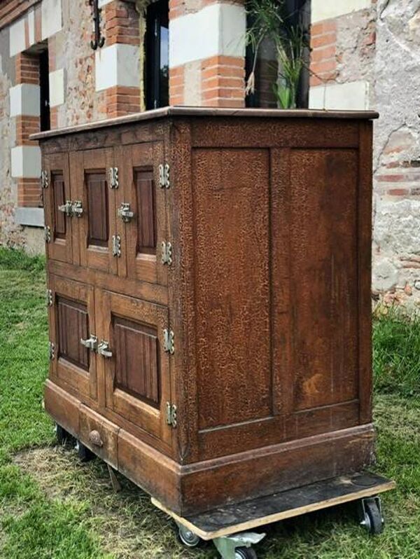 Meuble de rangement, meuble glacière vintage, meuble frigo bois et zinc, bar