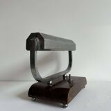 Modernist art deco desk lamp, chromed metal and wood, France 1930