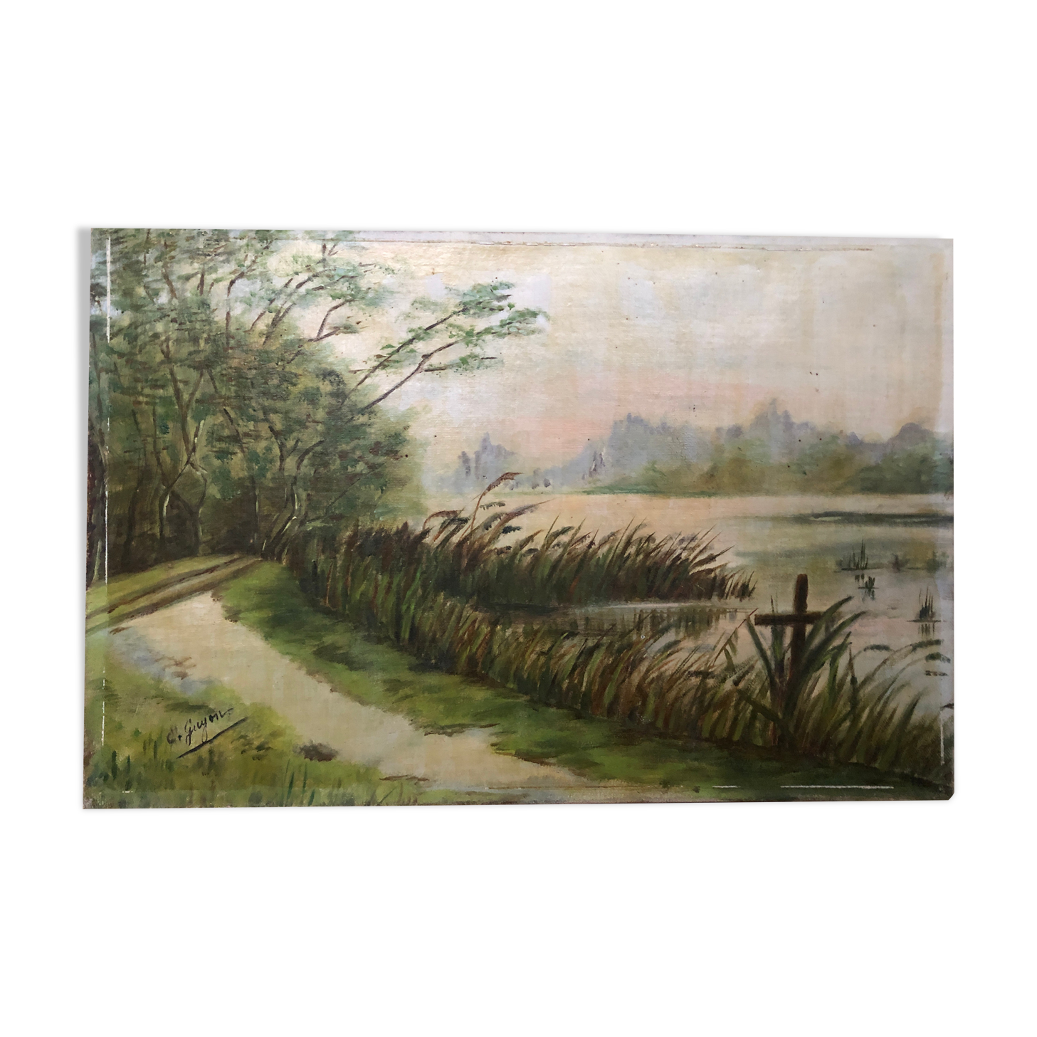 Old painting oil on canvas C. Guyon campaign in winter XIXth