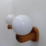 Pair of Scandinavian pine and opaline wall lights, 1980