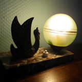 Table lamp, art deco, opaline, marble, bronze patinated metal, 30s/40s