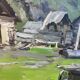 Oil-on-canvas painting The Blacksmith's Workshop 1956 signed by Fomine