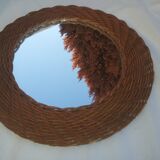 60's wicker round mirror
