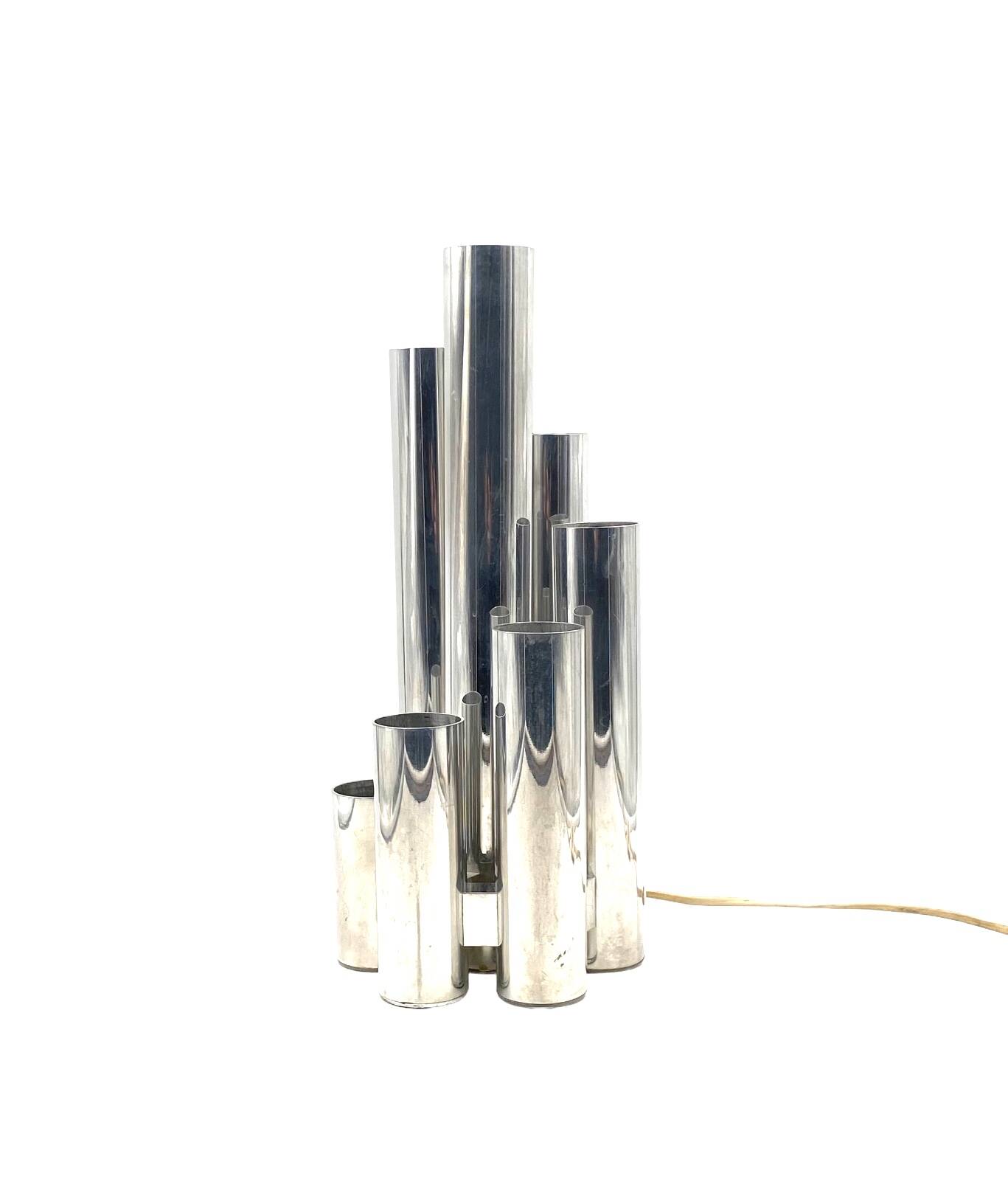 Hollywood regency 6 lights metal table lamp, Italy 1970s