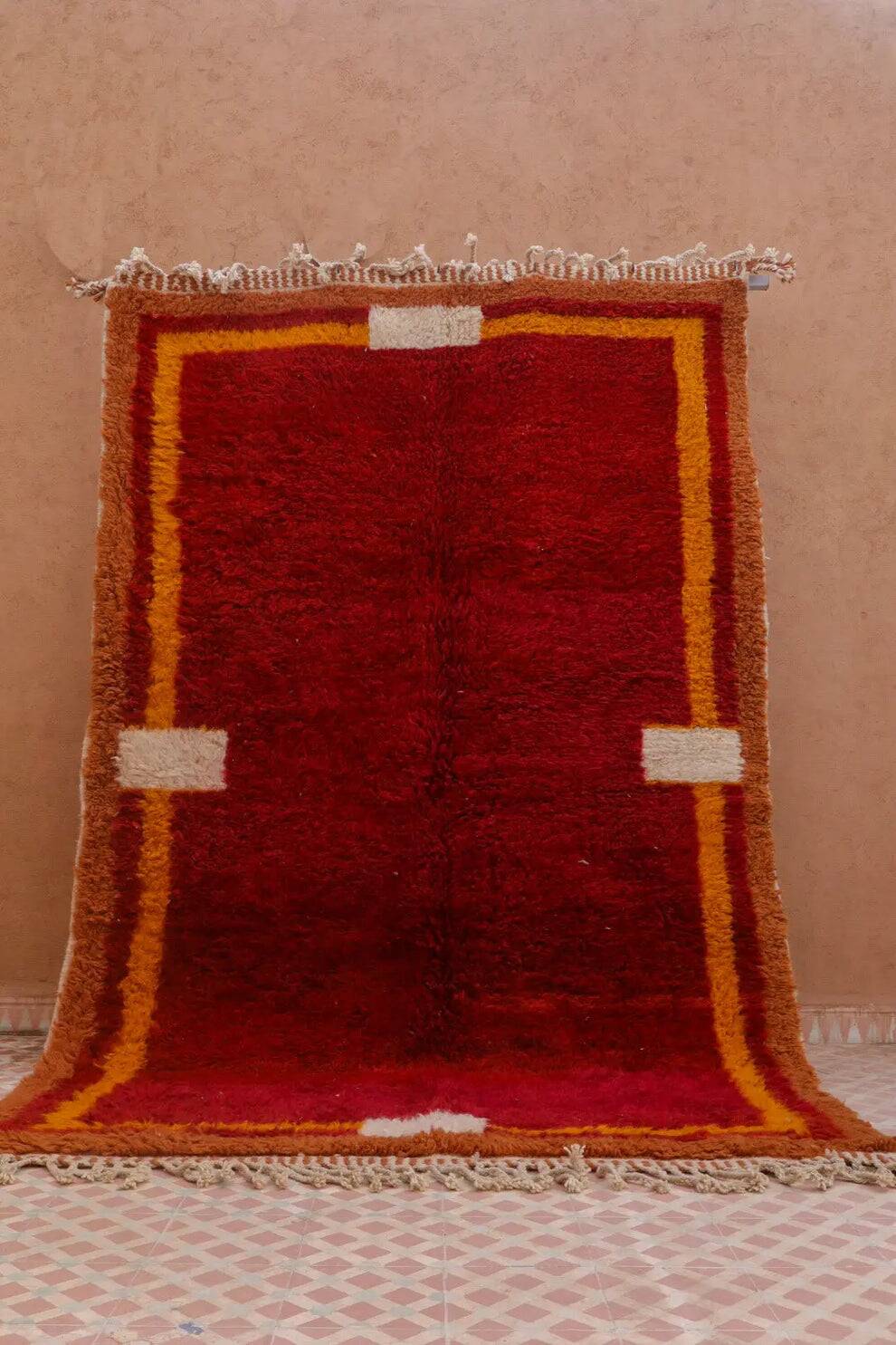 Tapis bordeaux bérbere en laine fait main traditionnelle 250cmx150cm