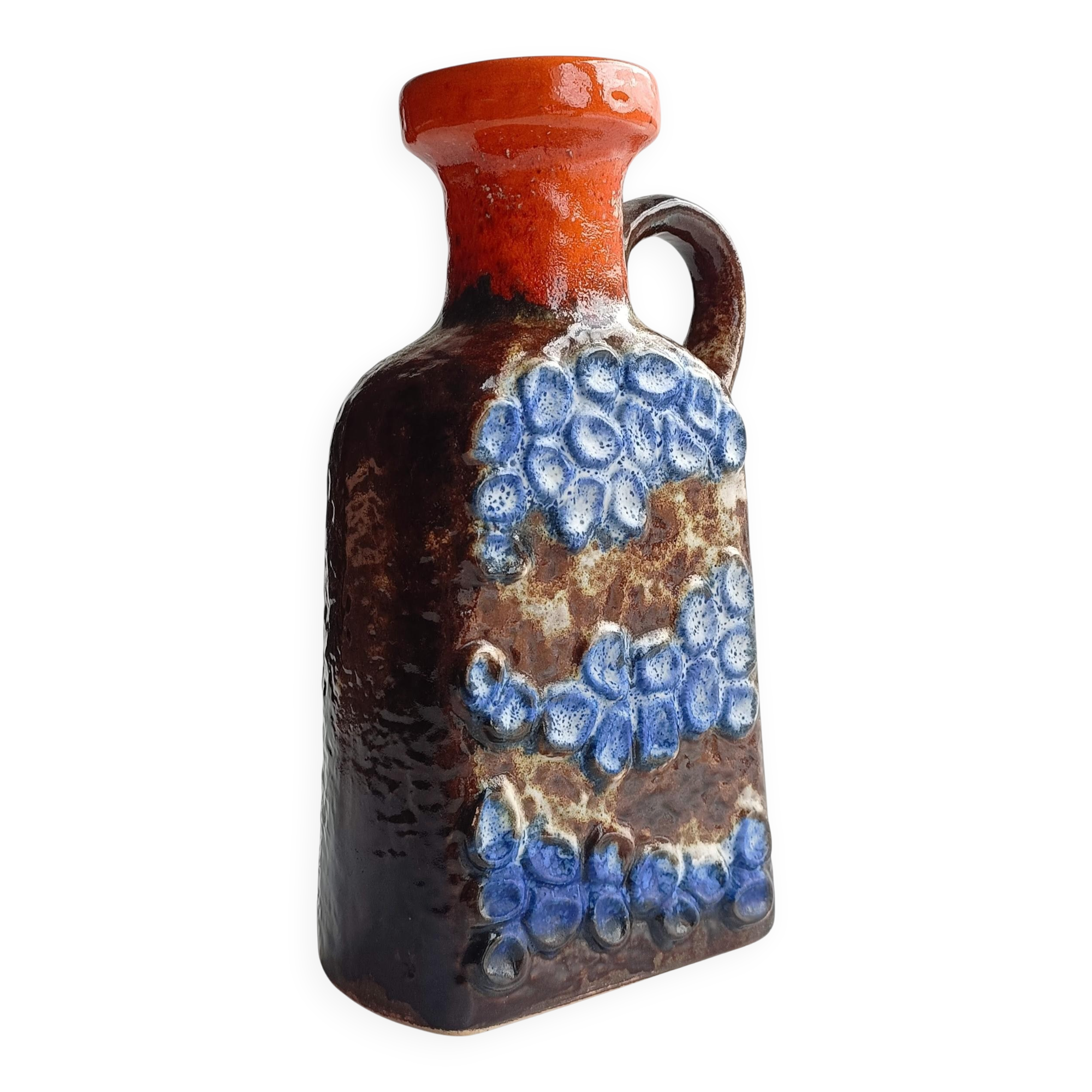 Mid Century Ceramic Jug by Dümler & Breiden, Brown, Orange, Blue Glazing, 1960s