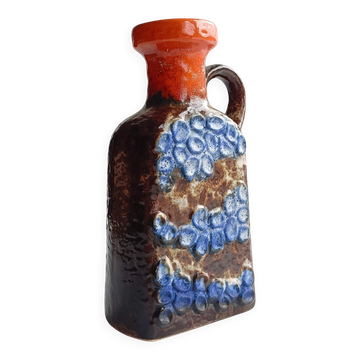 Jarre en céramique du milieu du siècle par Dümler & Breiden, brun, orange, glaçure bleue, années 1960.
