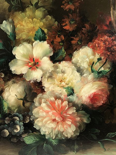 Tom Crowell, United Kingdom XXth, oil on panel "bouquet of flowers on entablature"