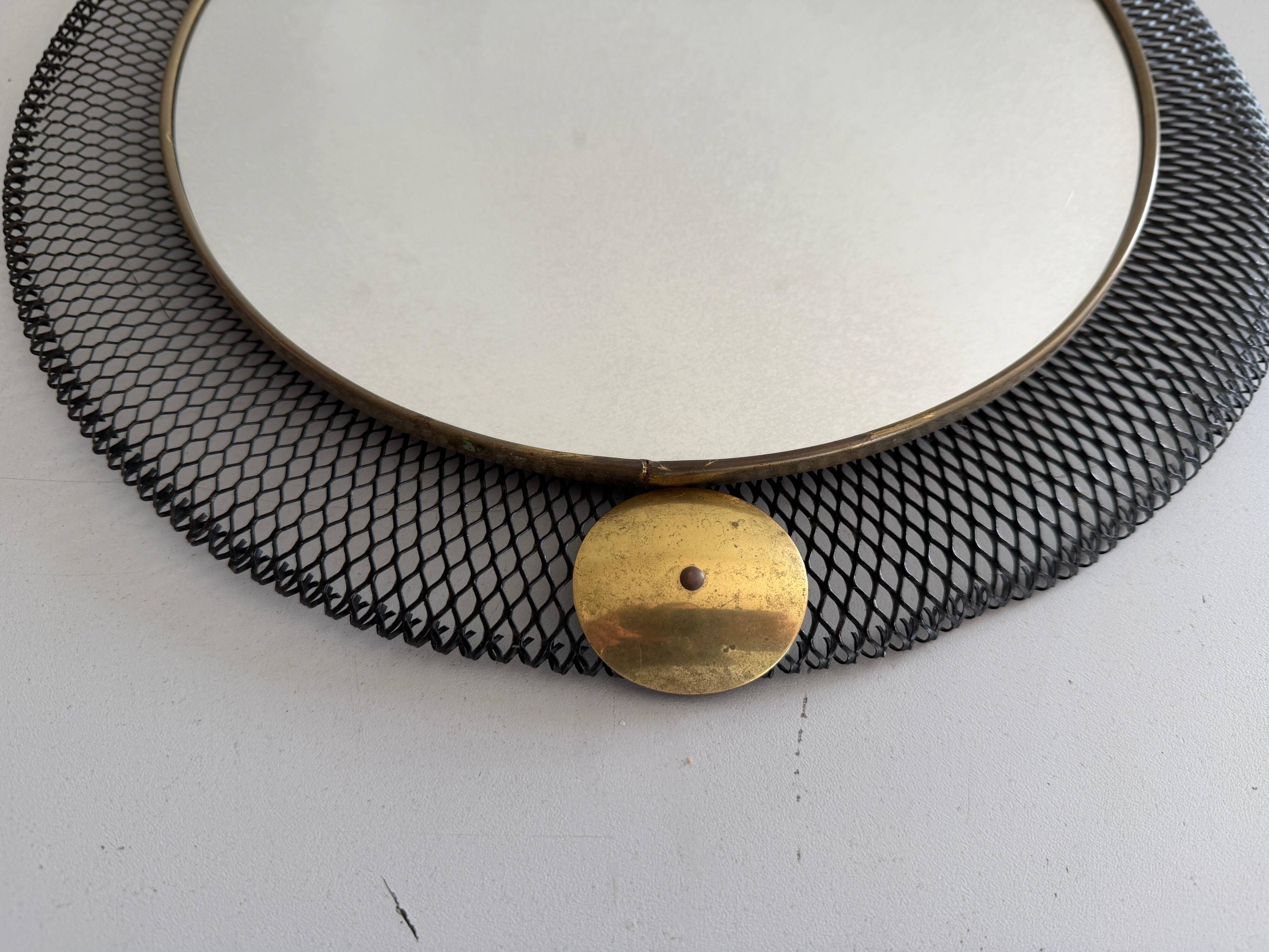 Round wall mirror in brass and black wire, 1960s, Germany