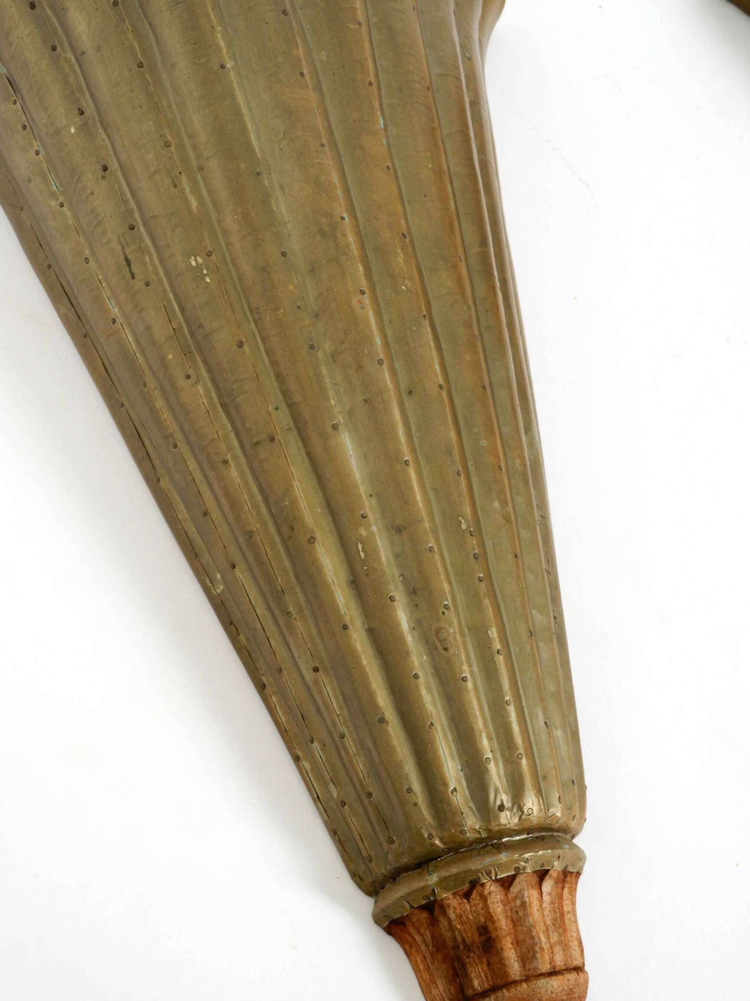 Two large, rare 1950s wall lamps made of wood with aluminum cladding
