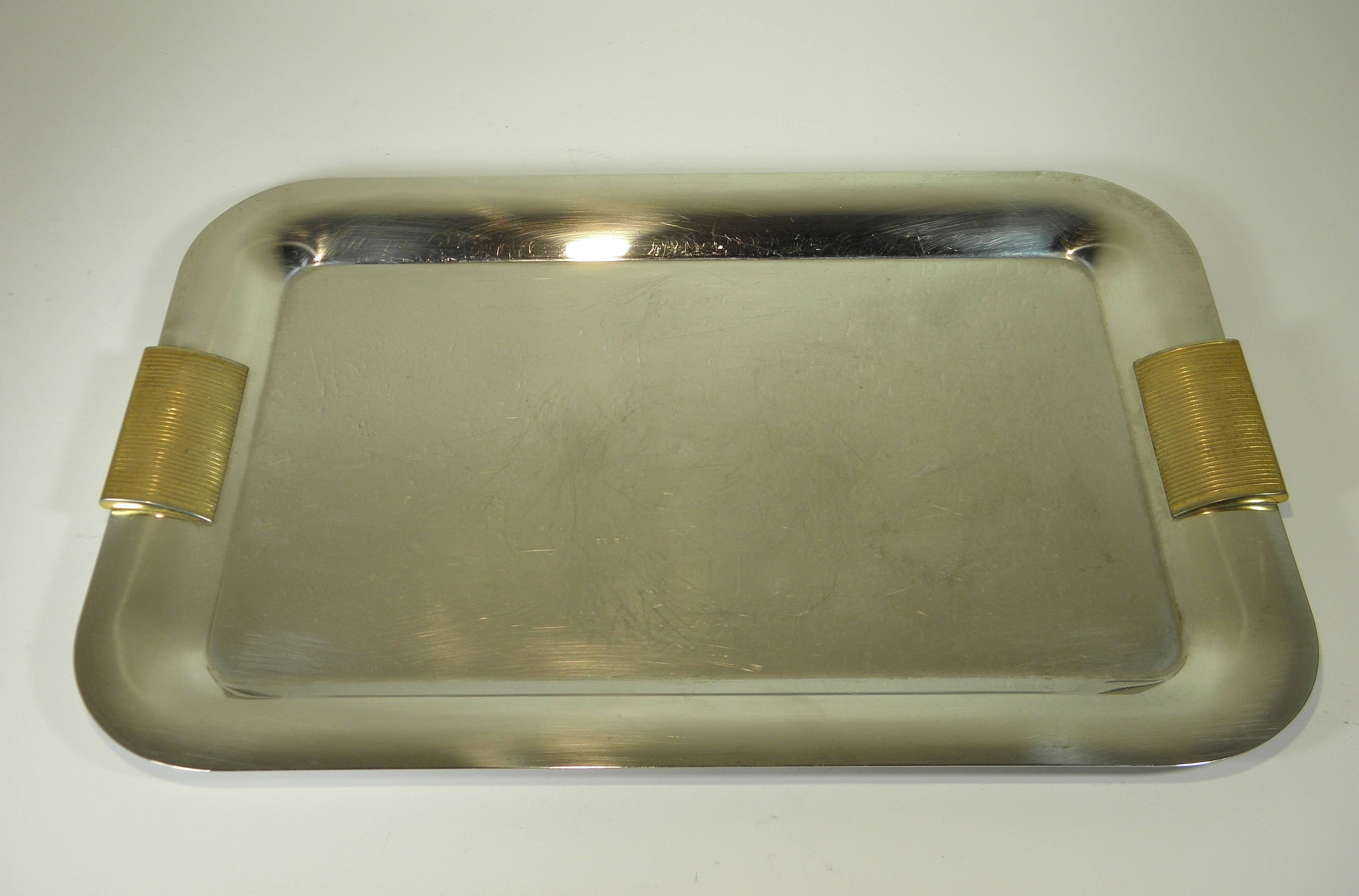 Stainless steel and gold metal tray - 1980s