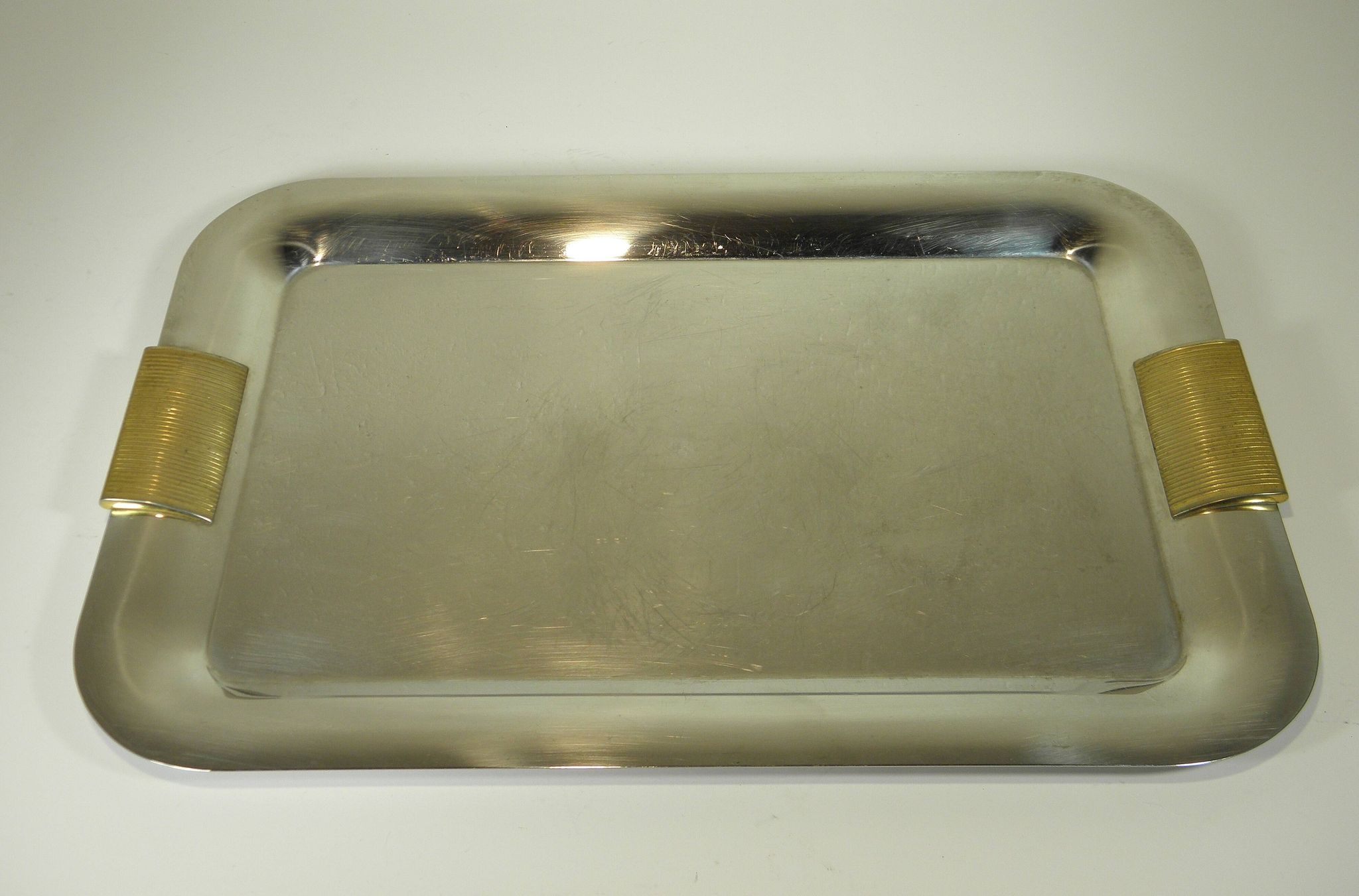 Stainless steel and gold metal tray - 1980s