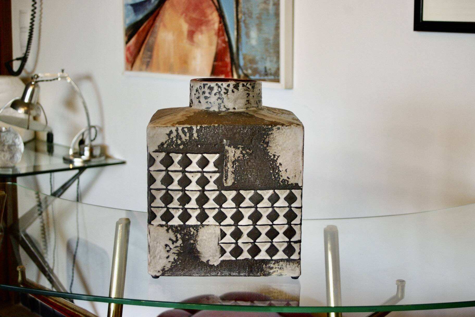 Large vintage square ceramic vase germany 1950