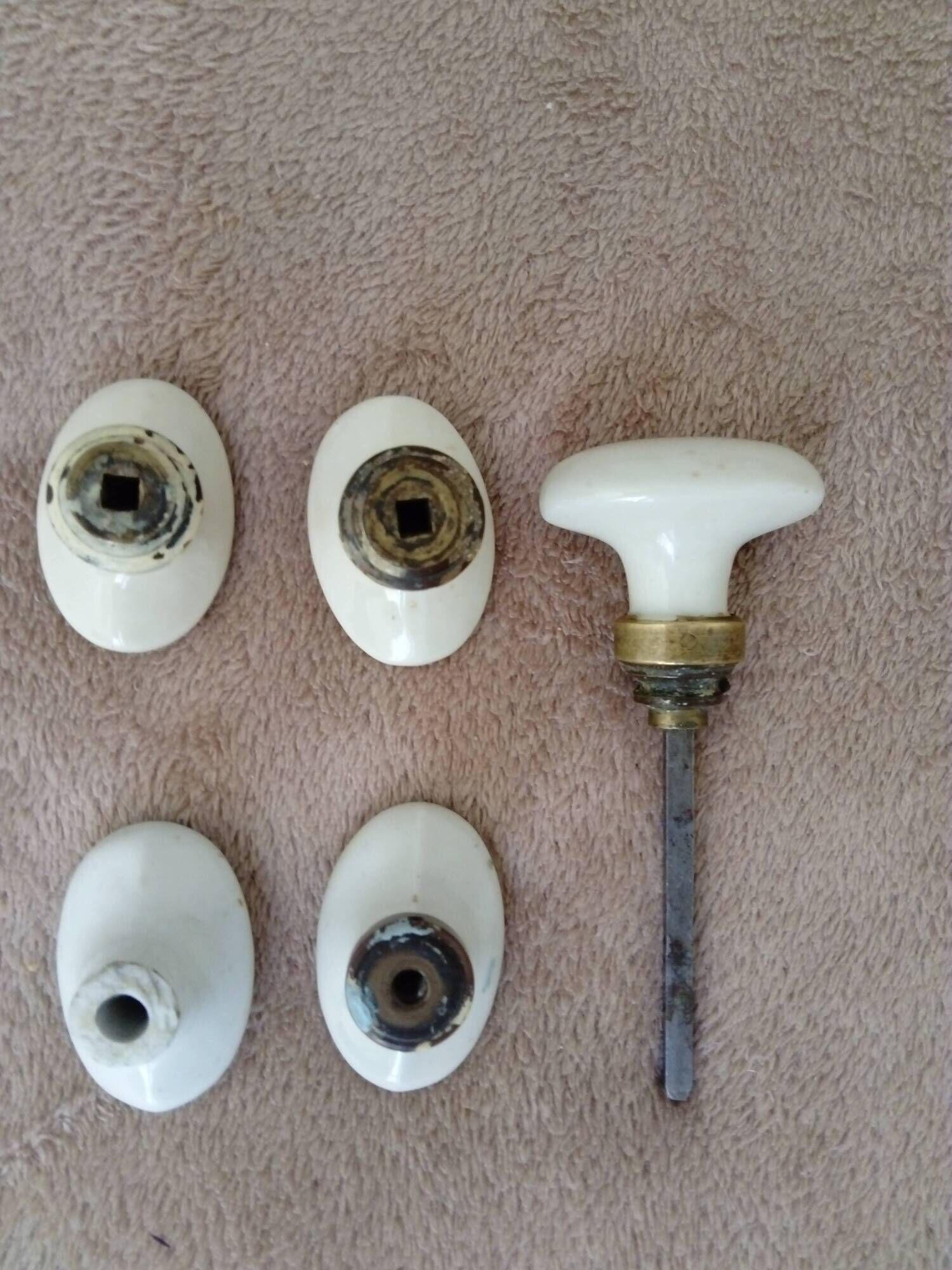 set of 5 old porcelain door handles