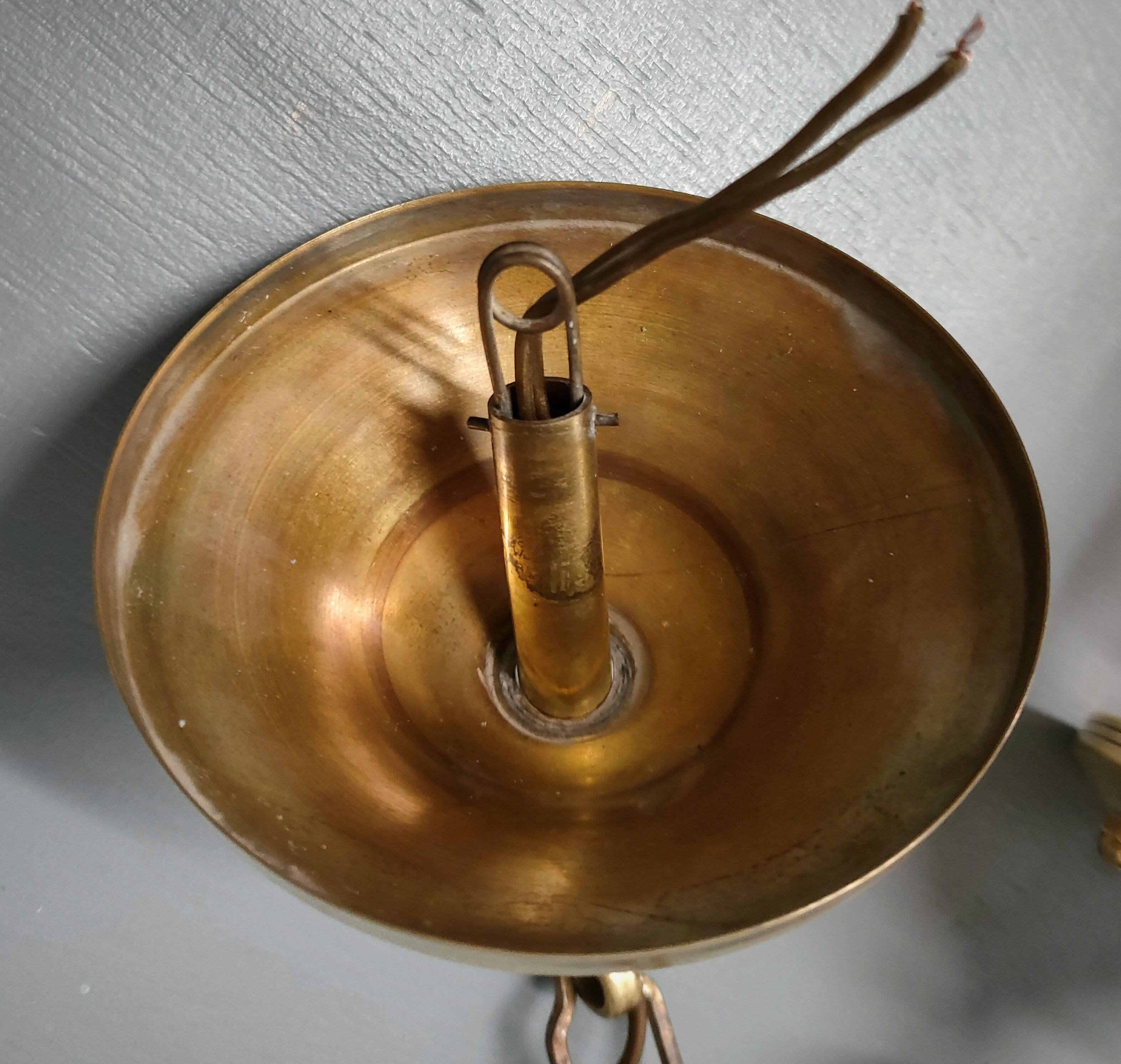 Lustre Lanterne-cage cylindre - Un feu - Années 1950/1960 - France - Laiton, Verre