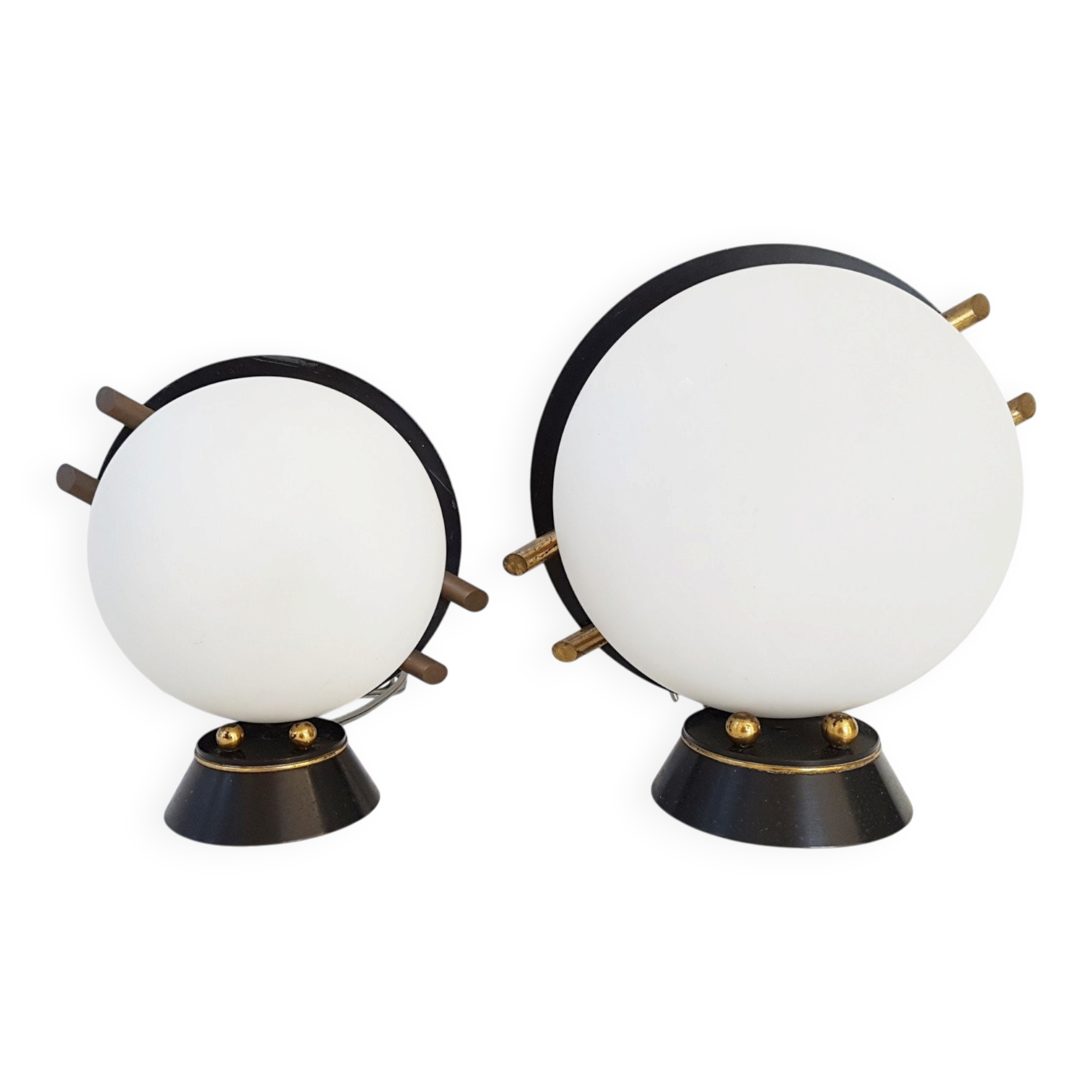 Pair of lamps Maison Arlus Steel Brass Glass 1950