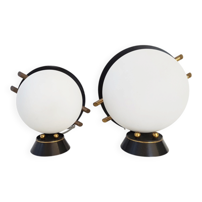 Paire de lampes Maison Arlus Acier Laiton Verre 1950