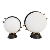 Pair of lamps Maison Arlus Steel Brass Glass 1950