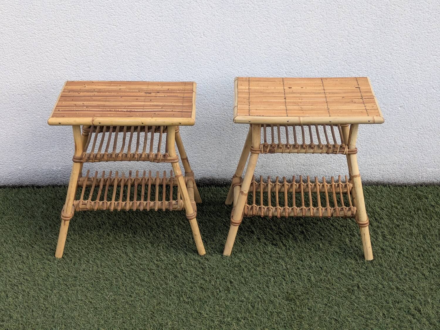Pair of rattan bedside tables – Audoux Minet style