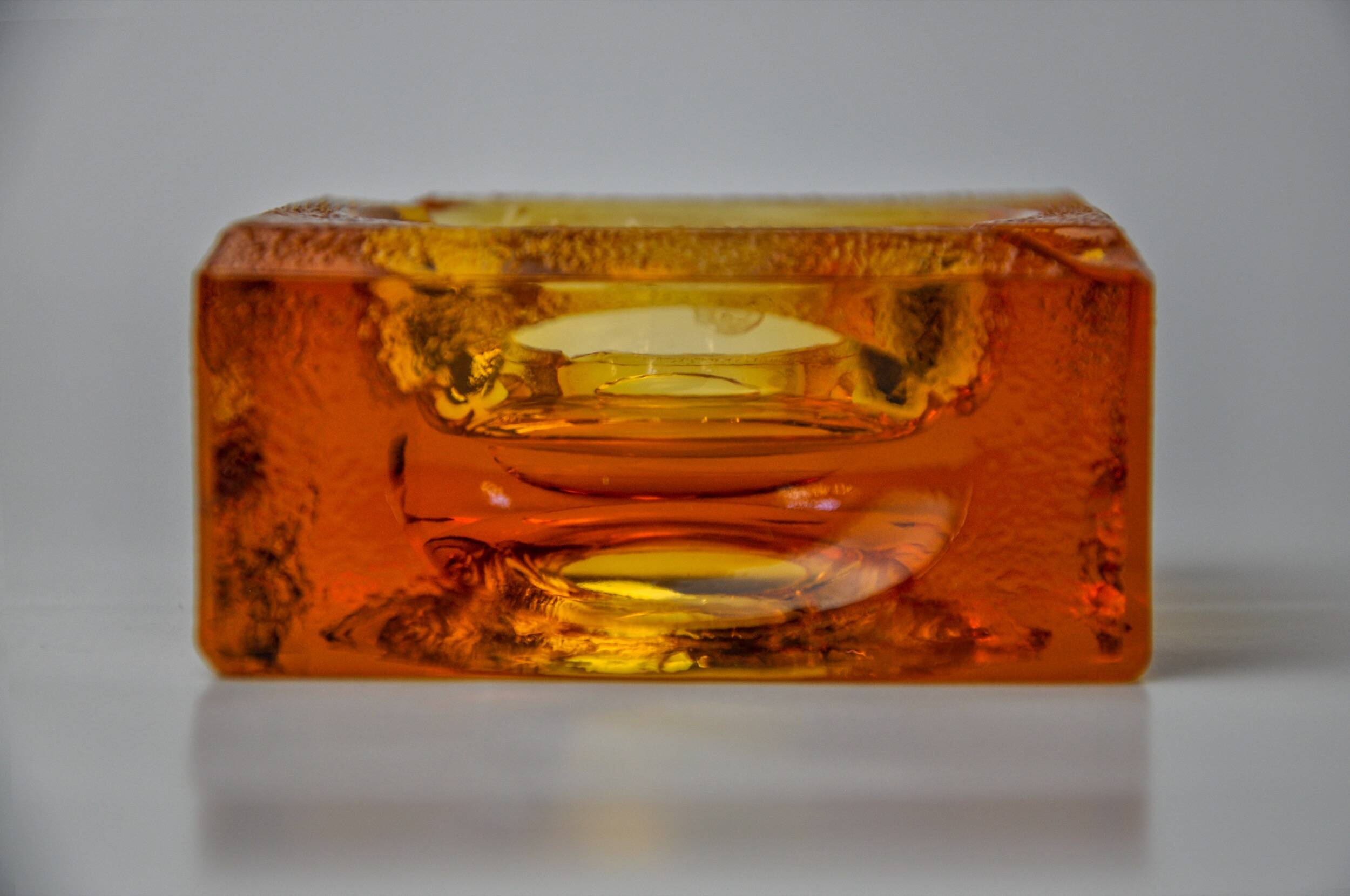 Orange ice cube ashtray by Antonio Imperatore, Murano glass, Italy, 1970