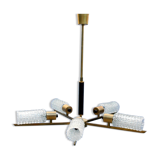 Vintage chandelier 5 lights, glass globes and golden metal mount