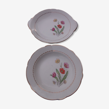 Hollow round dish and cake dish in Lunéville earthenware model Agnes