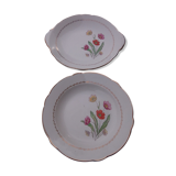 Plat rond creux et plat à gâteaux  en faïence  de lunéville modèle agnes
