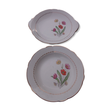 Hollow round dish and cake dish in Lunéville earthenware model Agnes