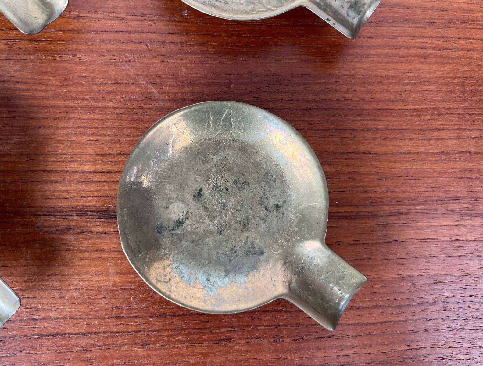 Stackable Austrian brass ashtrays in mid-century style, 1960, set of 5.