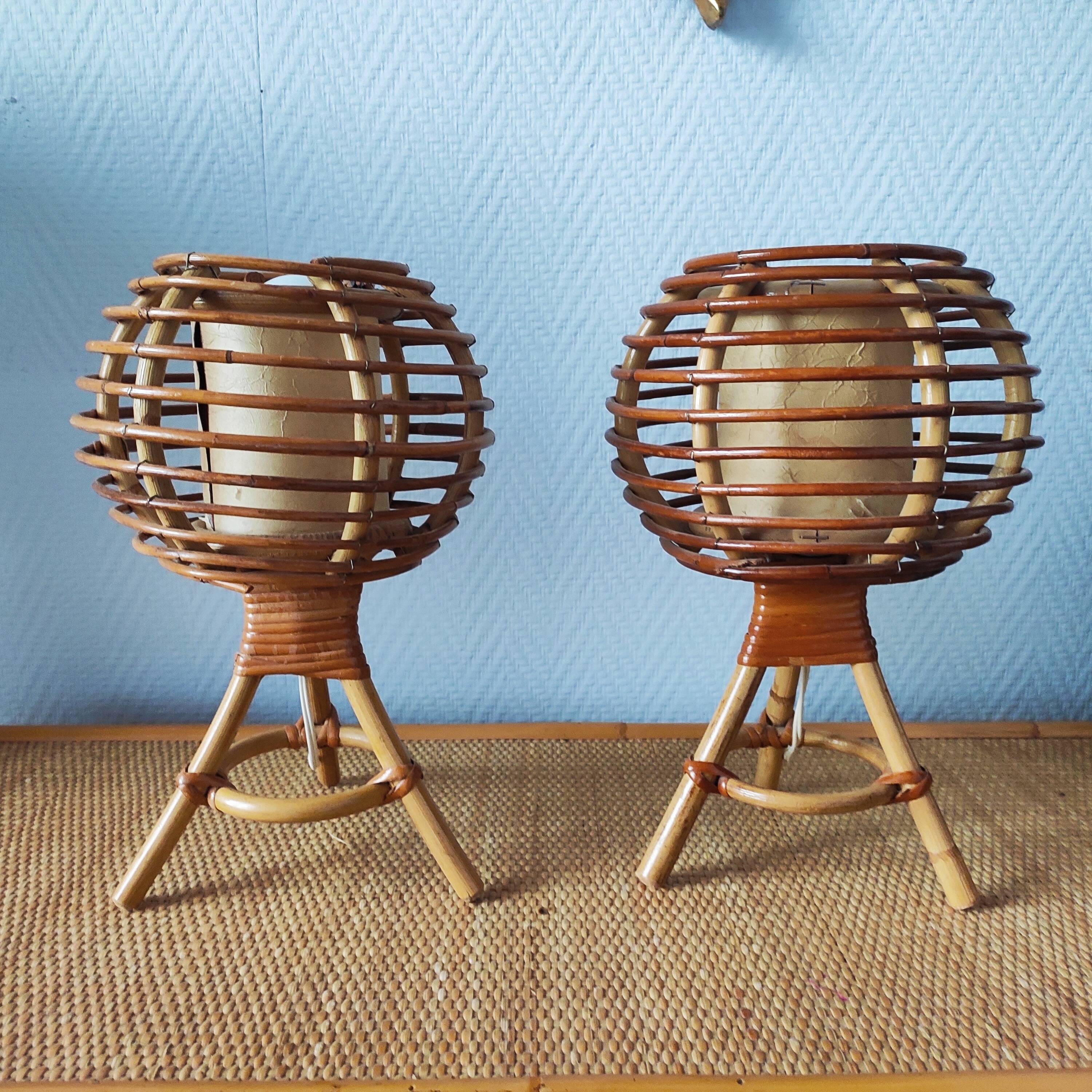 Pair of rattan ball lamps 60-70