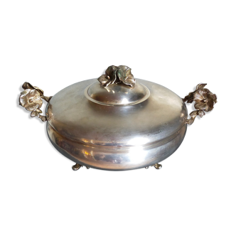 Alpaca silver metal serving dish with flowers
