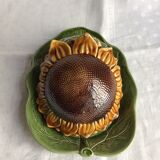 Butter dish in slip leaf and sunflower flower