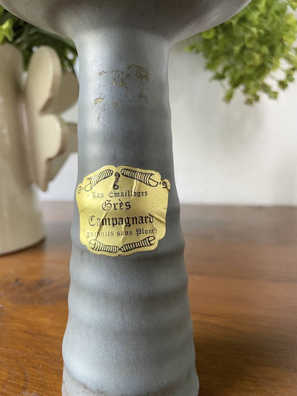 Pair of gray stoneware candlesticks