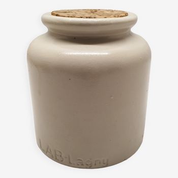 Old mustard pot in sandstone lab lagny with cork lid