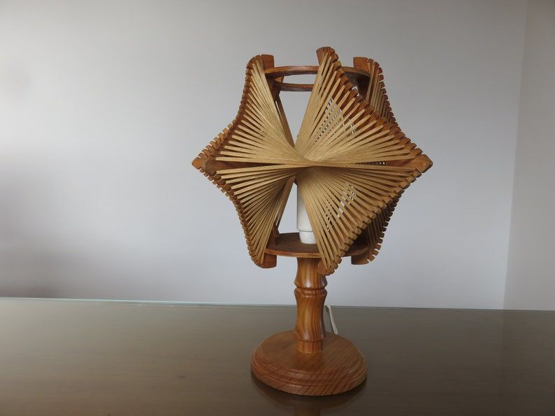 Scandinavian lamp, wire and wood, 60s 70s